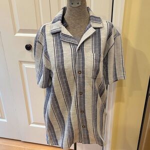 Ben Sherman China Blue Striped Short Sleeve Button-Up Shirt